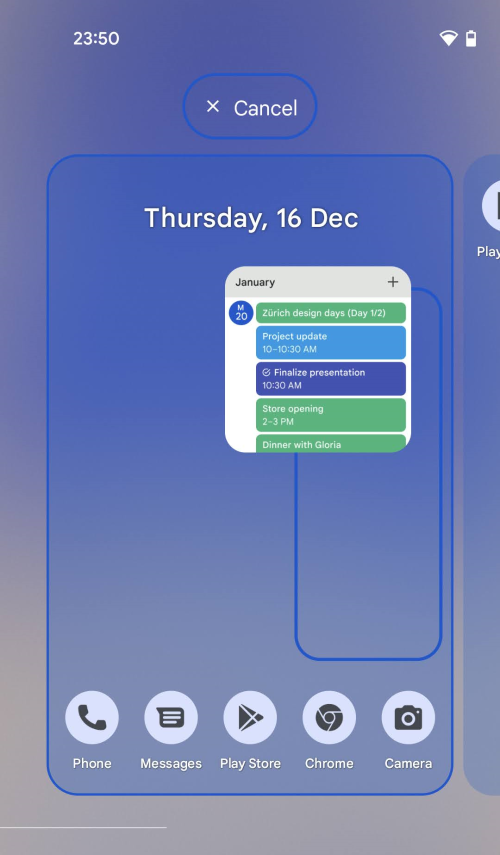 Drag your widget into position, or to the left or right edge of the box to switch screens